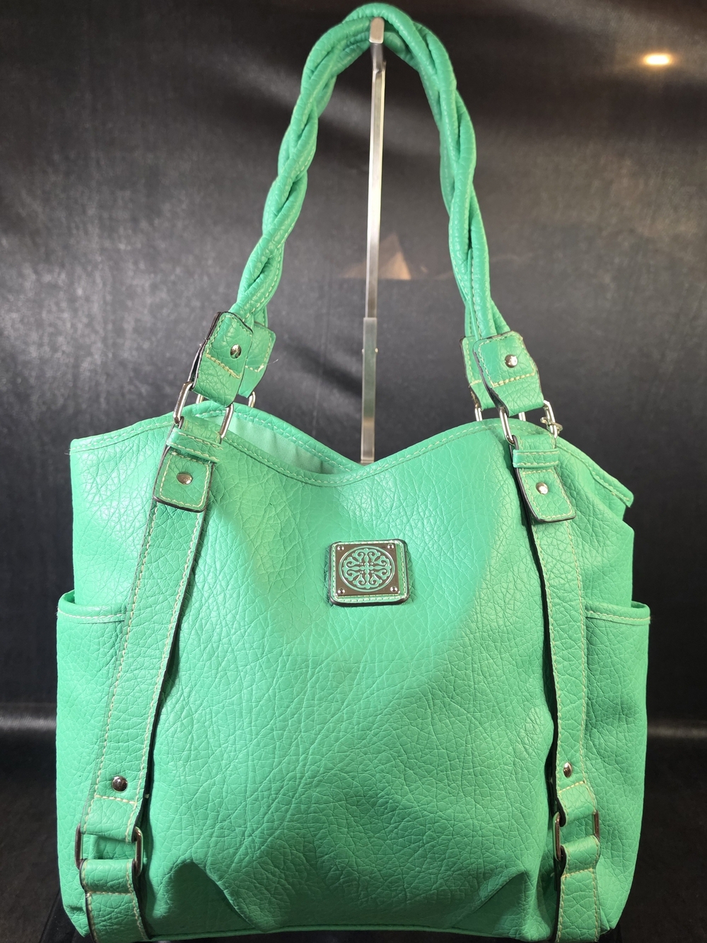 Mint Green Faux Leather Tote Bag Shoulder Purse Large Carryall Handbag Women
